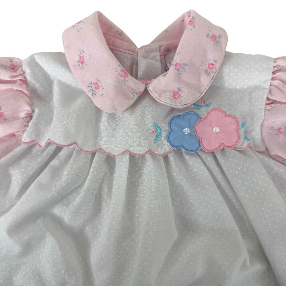 VTG Sears Baby Girls Infant Toddler Dress 24 Months Pink & White Floral Bloomers - Picture 5 of 14